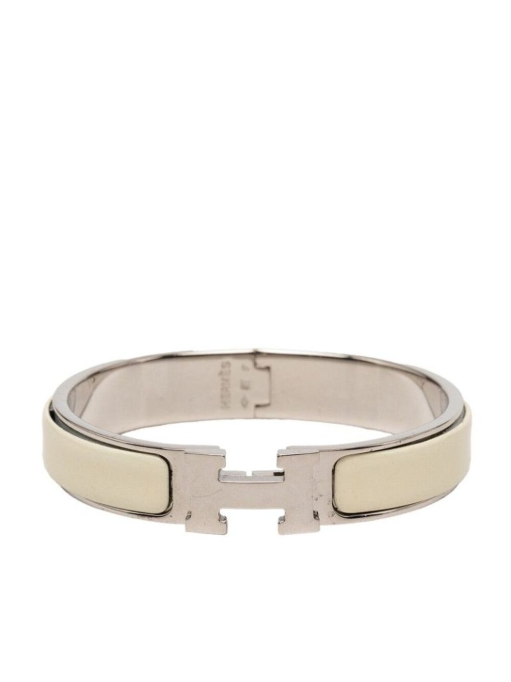 Hermes Click PM Enamel Bracelet Bangle Silver White Metal